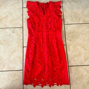 Elie Tahari Red Ruffled Sheath Mini Dress